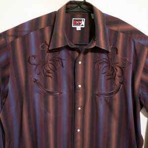 Brooks & Dunn Panhandle Slim Shirt Mens XL Long Sleeve Pearl Snap Embroidery